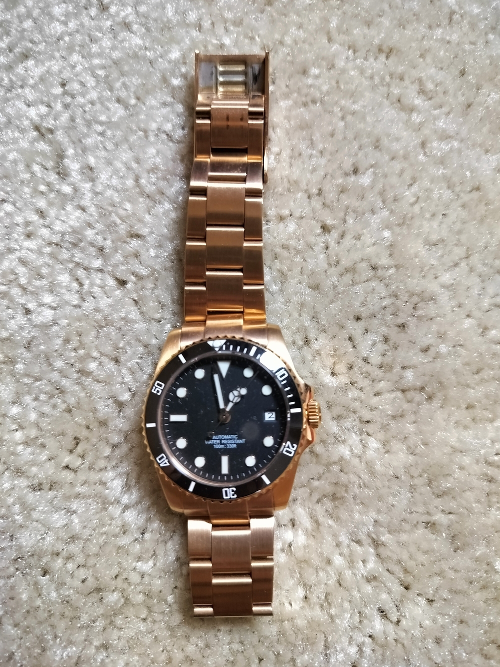 Rose Gold (36mm) Men's Dive Style Watch with Black Dial